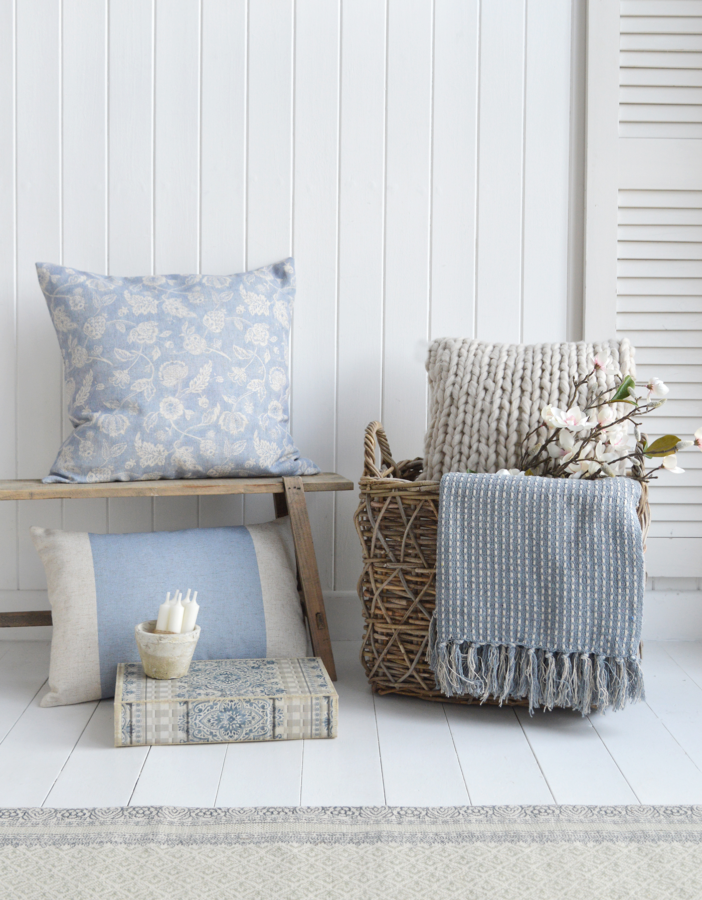 Meredith New England style cushions for country and coasted homes and interiors from The White Lighhtouse Furniture